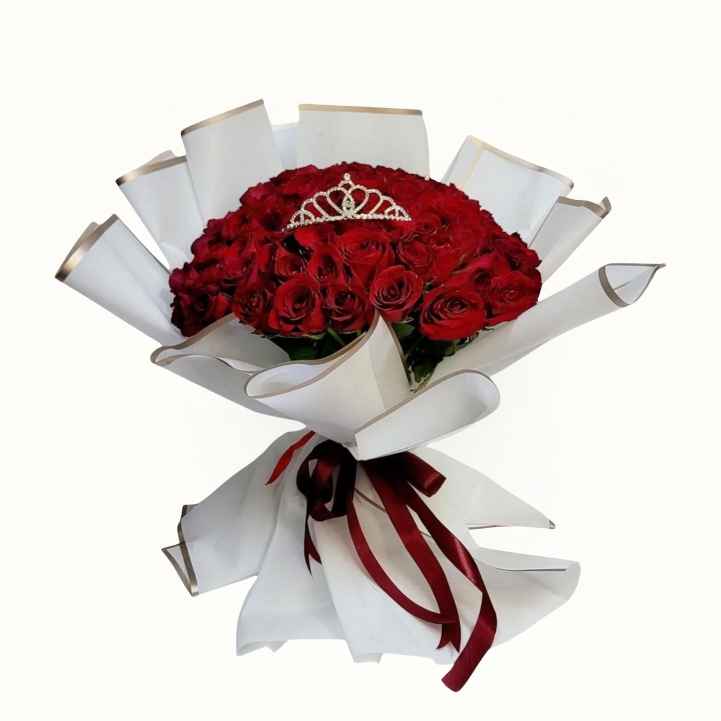 Red Roses Bouquet with Gold Crown