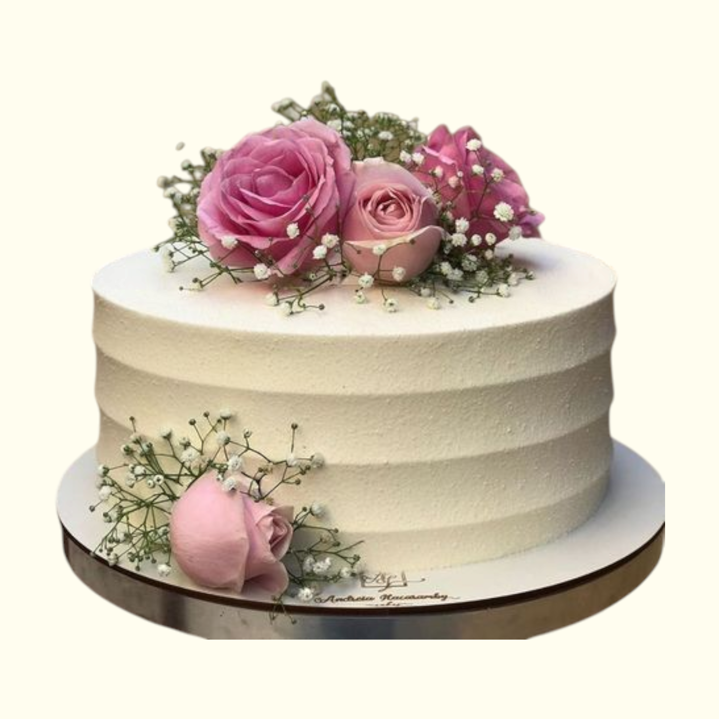 White cake with pink roses Dubai, Cake Shop in DUbai
