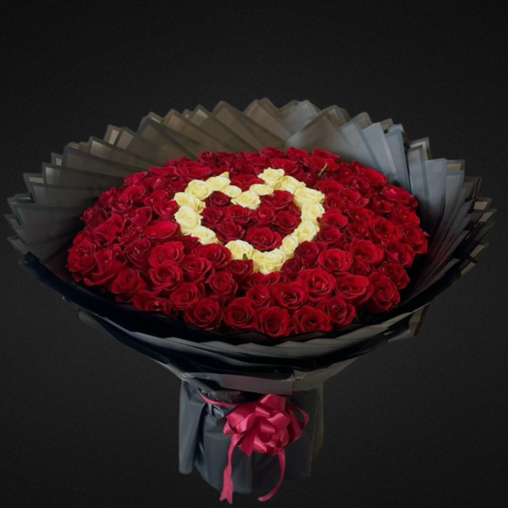 Red Roses Bouquet with White roses with black wrapping 