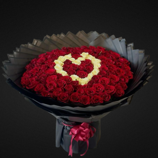 Red Roses Bouquet with White roses with black wrapping 