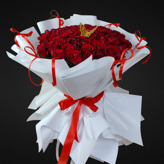 25 Red roses bouquet with white wrapping 