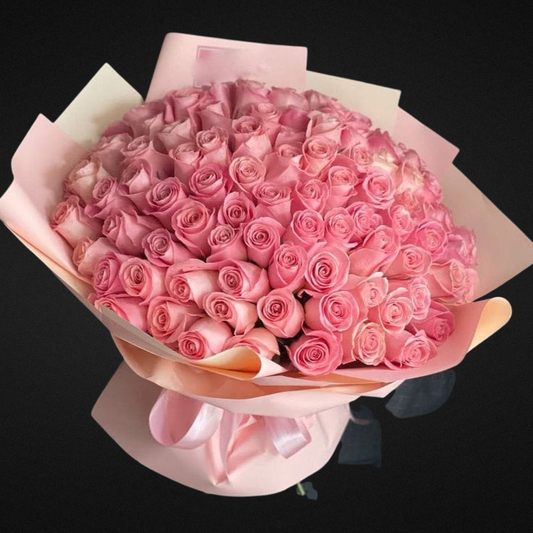 Pink Roses and Pink Wrapping flower bouquet arrangement 