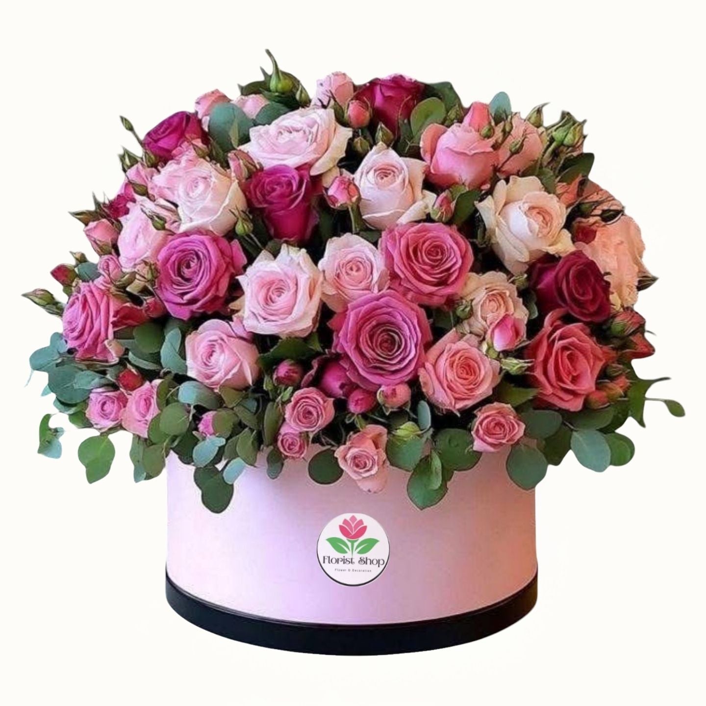 Pink and red roses in a box 