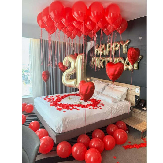 21 Red Heart Balloons and Bedroom decoration for birthday 