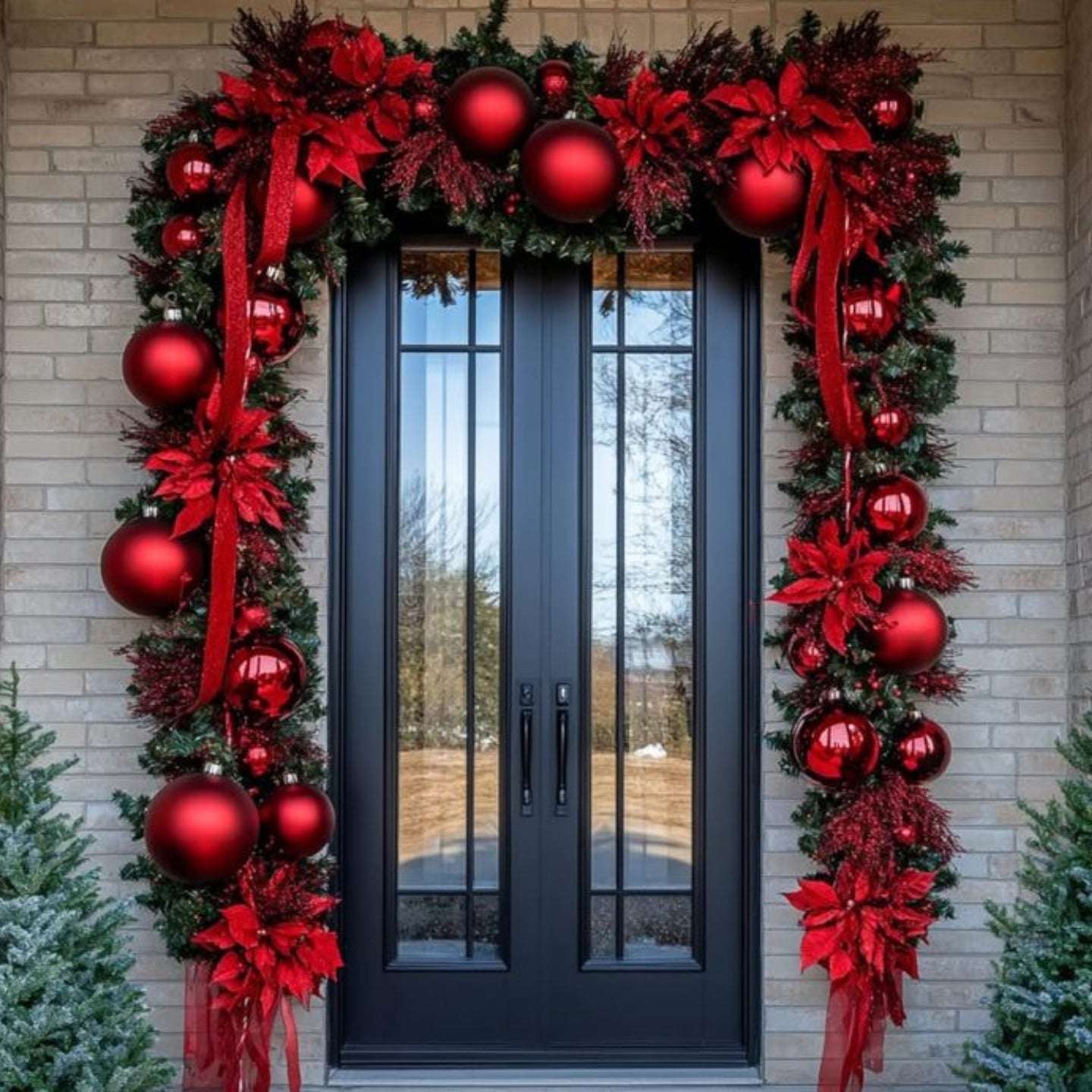 Christmas door decoration with red theme in Dubai, UAE