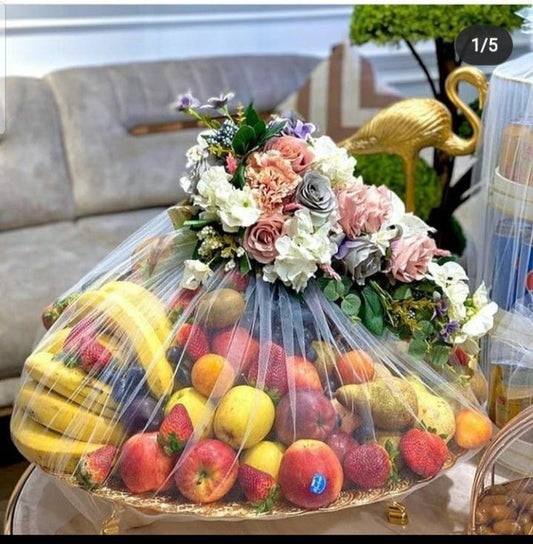 Fresh Fruit basket with fresh flowers 