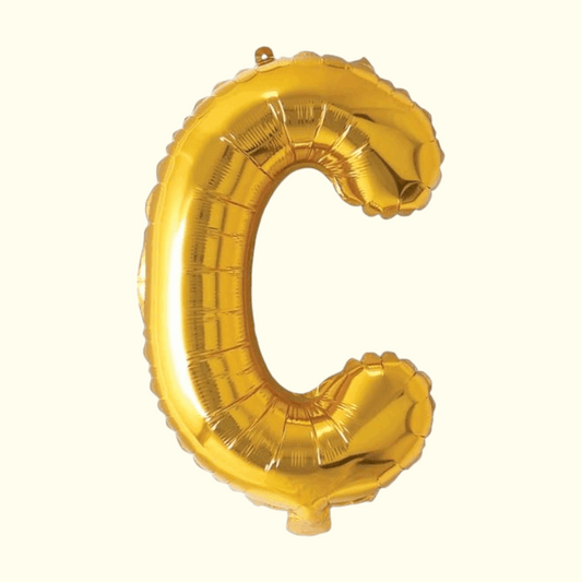 Gold letter 'C' balloon on a white background