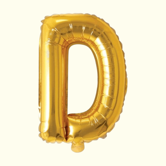 Gold letter 'D' balloon on a white background