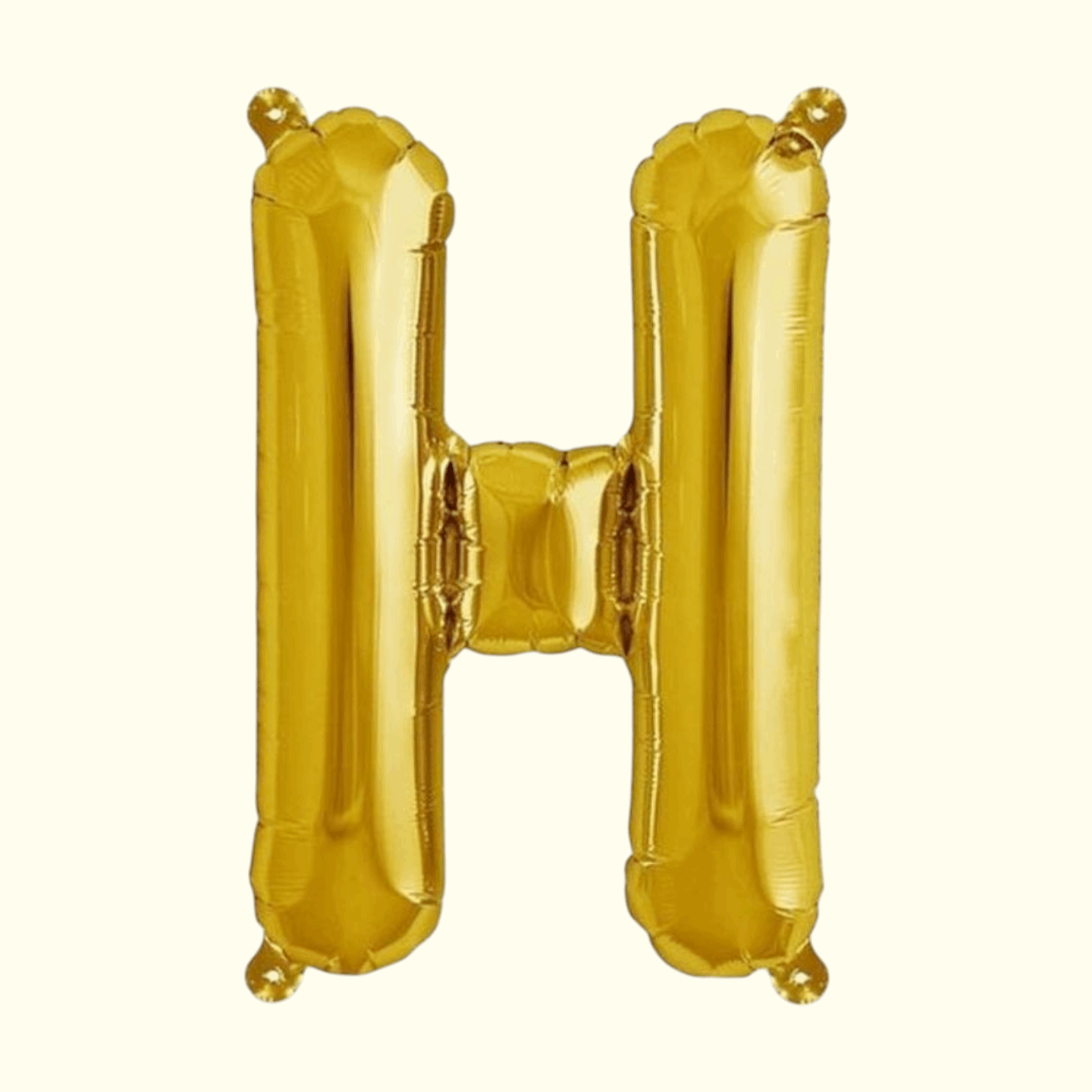 Gold letter 'H' balloon on a white background