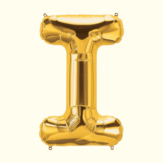 Gold letter 'I' balloon on a white background