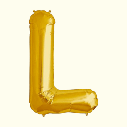Gold letter 'L' balloon on a white background