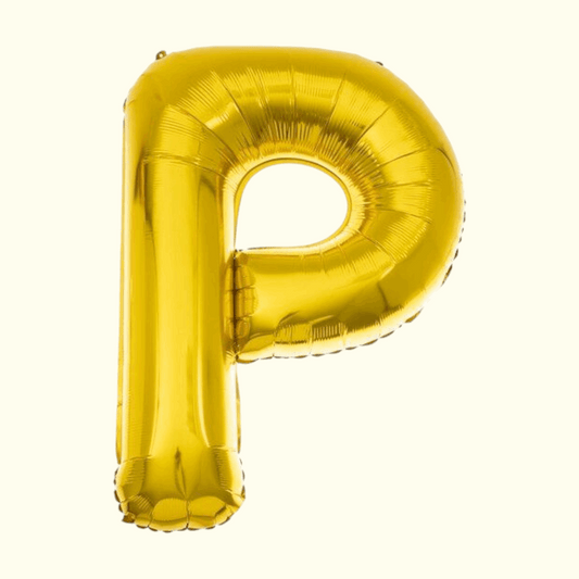Gold letter 'P' balloon on a white background