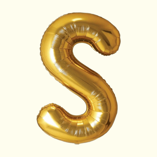Gold letter 'S' balloon on a white background