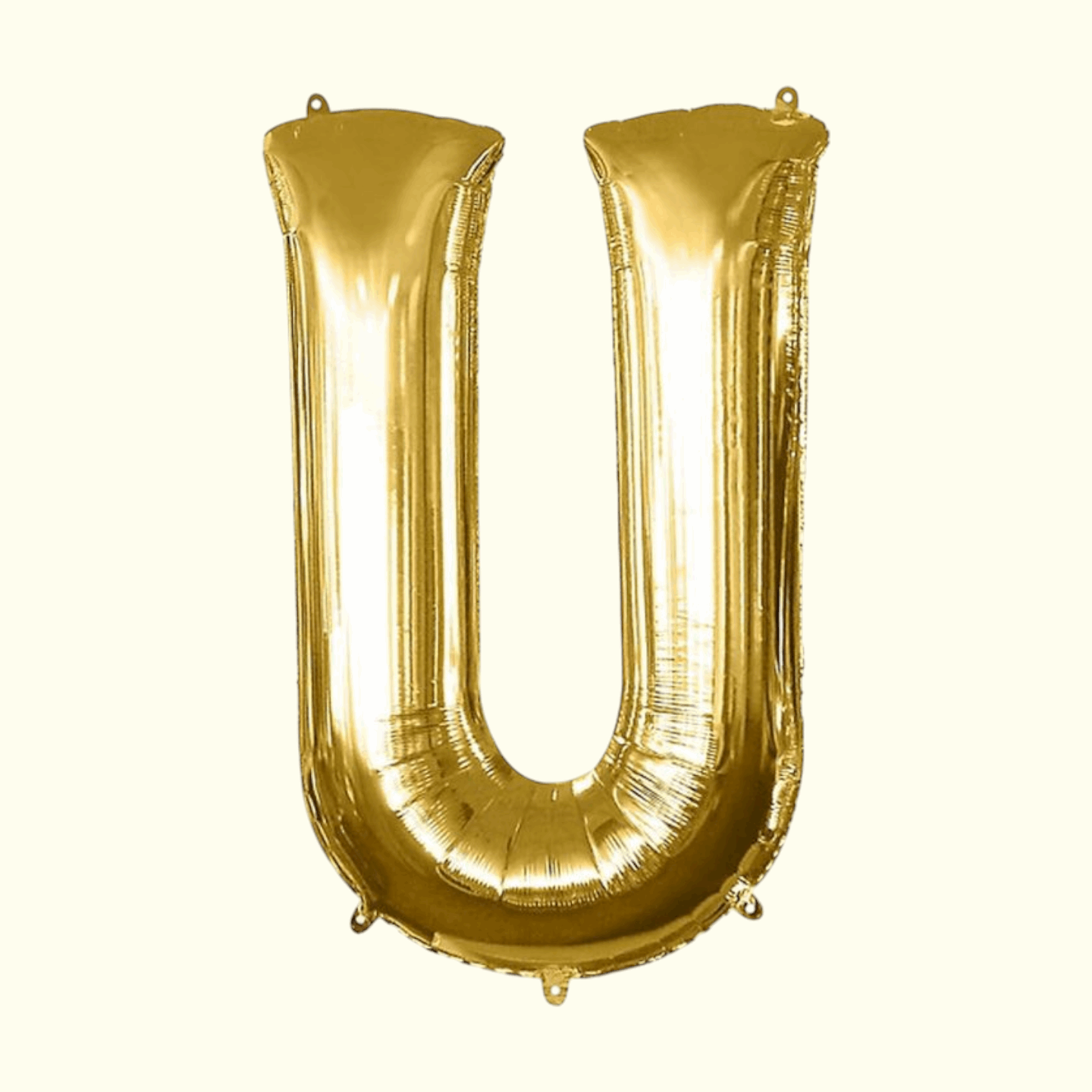 Gold letter 'U' balloon on a white background