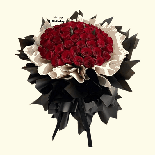 Red Roses bouquet with white, black wrapping bouquet in UAE