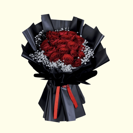 Red, White Flower bouquet with black bouquet 
