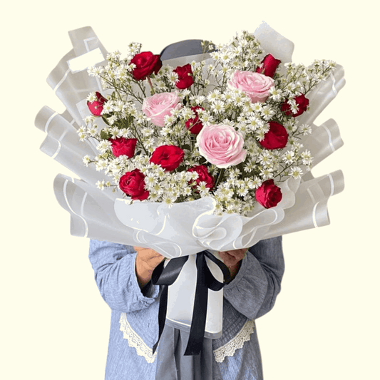 Pink, White, Red Flowers Bouquet in Dubai, UAE