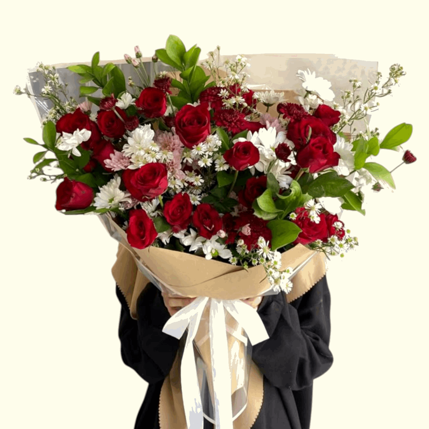 Mix Red, White, Green Flower Bouquet Online in Dubai, UAE 