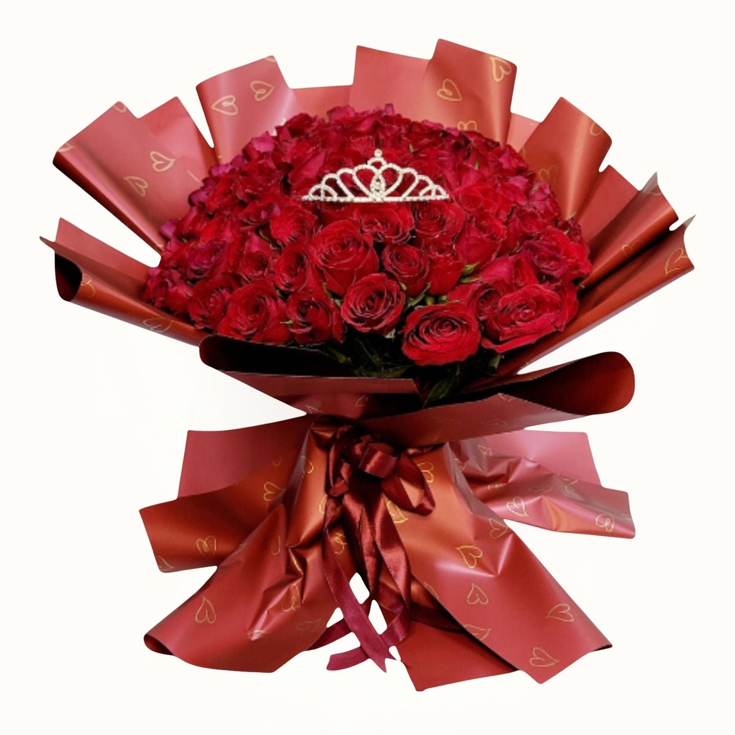 Red Roses Bouquet Online | Red Flower Bouquet with golden crown Dubai, UAE