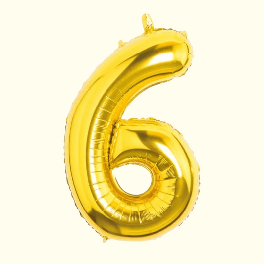 Gold number 6 balloon on a white background