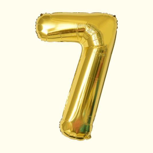 Gold number 7 balloon on a white background