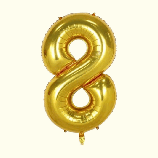 Gold number 8 balloon on a white background