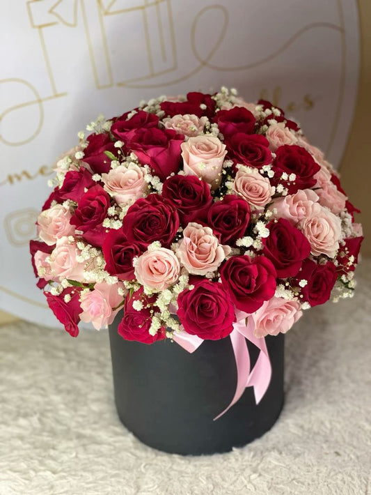 Pink, Red Roses and gypsophila flowers bouquet 