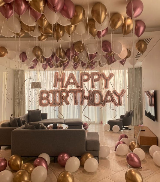 Pink, White and Golden balloons birthday decoration 