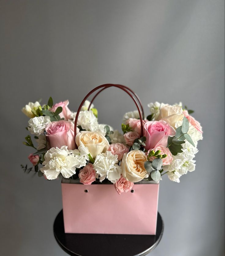 White, Pink and Yellow roses basket 