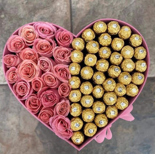 Pink Roses and Chocolate box Arrangement