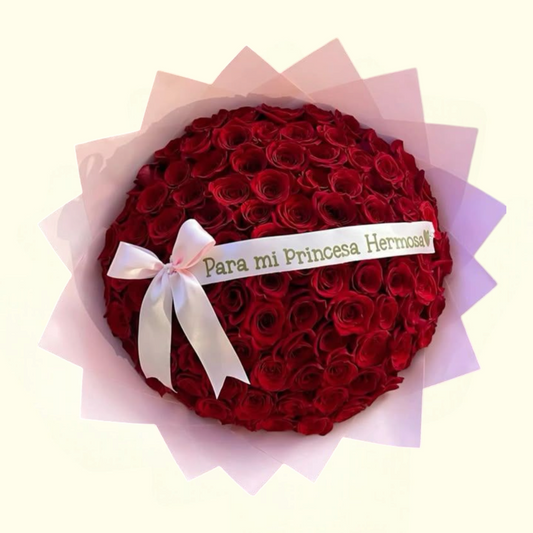 Red Roses with pink wrapping flower bouquet in Dubai, UAE 