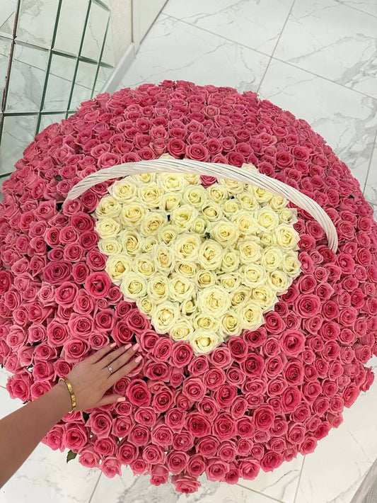 500 Pink and White Roses Bouquet with romantic look