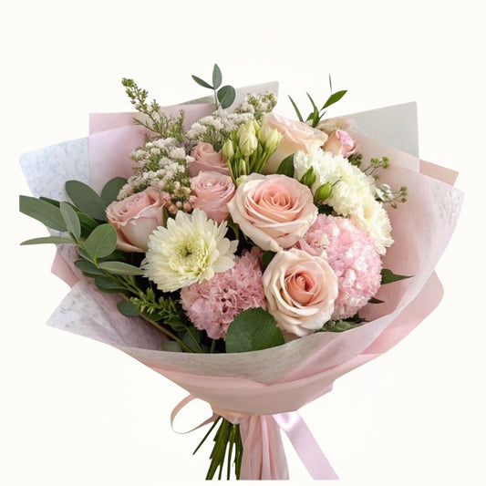 Bouquet of pink and white flowers with greenery | Pink Flower Bouquet Dubai, UAE