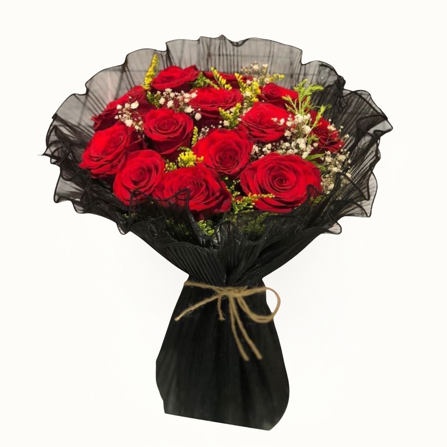 15 Red Roses flower bouquet, with white roses. 