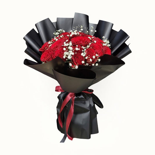 25 Red Roses and White Flower Bouquet 