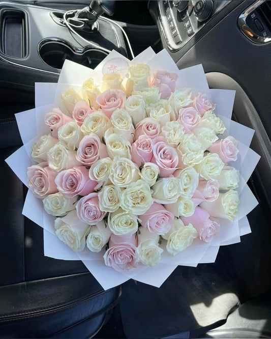 White and Pink Roses Bouquet in Dubai, UAE 