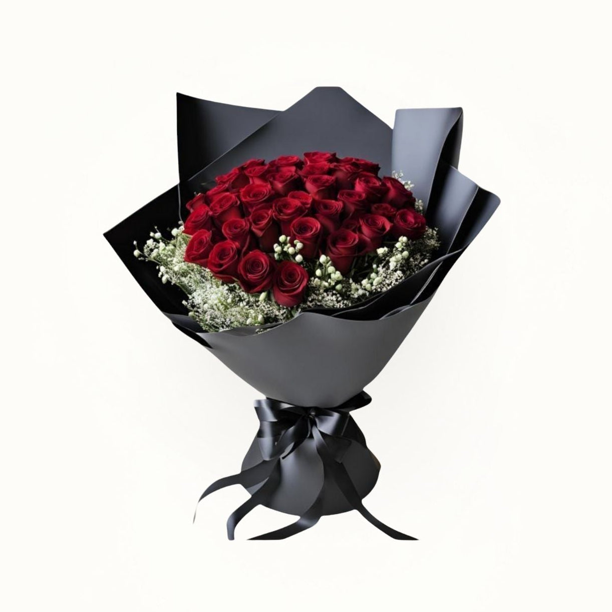 Bouquet of red roses wrapped in black paper | 50 Roses Flower Bouquet 