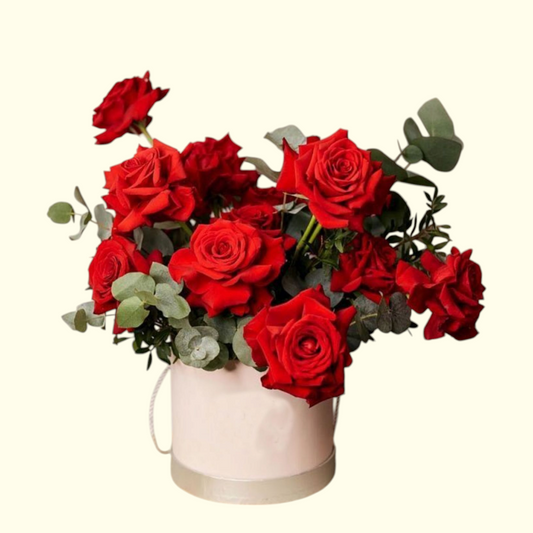 red flower in a box 